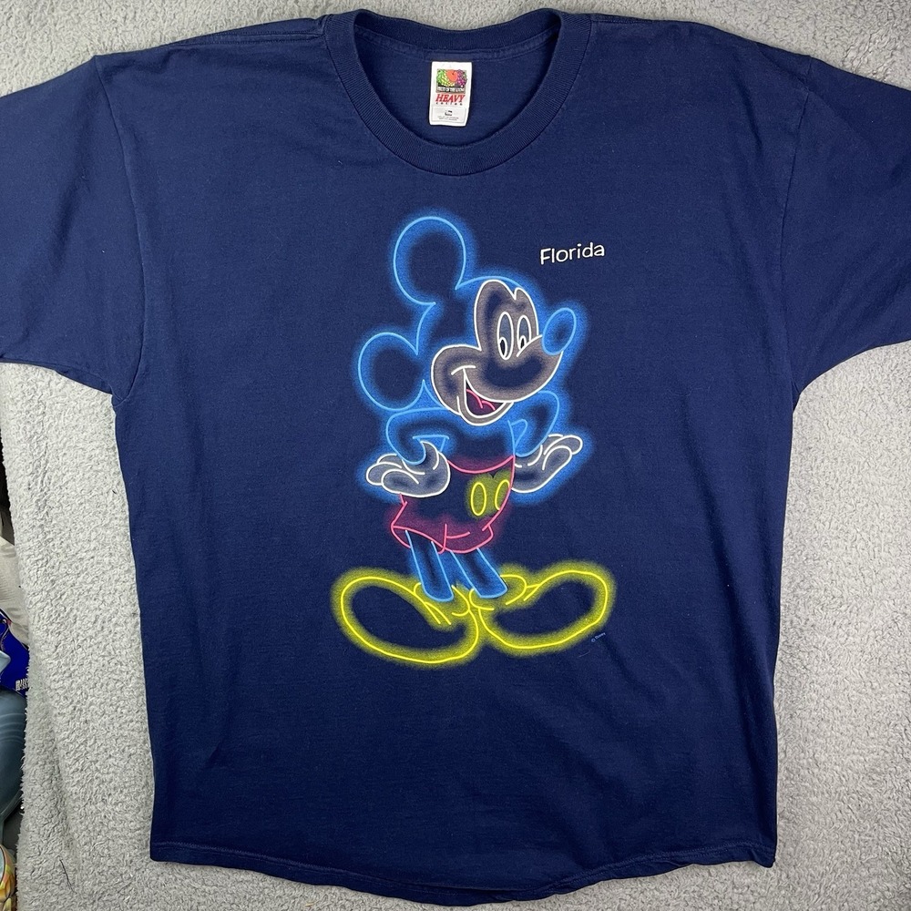 Vintage DISNEY Mickey Mouse Florida T Shirt Blue Neon Size XXL